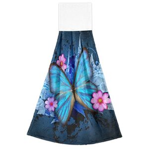 Flower Blue Butterfly Kitchen Hand Towel Bathroom Hand Tie Towel Fast Drying Dish Towels for Bath Tabletop Gym Home Decor Set of 2