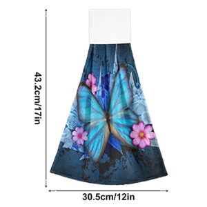 Flower Blue Butterfly Kitchen Hand Towel Bathroom Hand Tie Towel Fast Drying Dish Towels for Bath Tabletop Gym Home Decor Set of 2