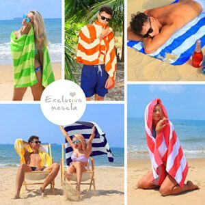 Exclusivo Mezcla 4-Pack Large Beach Towel for Kids and Adults, Microfiber Cabana Striped Pool Beach Towels Set (Pink/Green/Blue/Yellow, 30" x 60"), Lightweight and Highly Absorbent