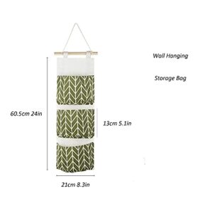 Setaria Viridis Hanging Storage Bag, Multifunctional Over The Door Wall Closet Organizer| Linen Fabric Hanging Pocket Organizer for Room Bathroom Bedroom Kitchen Dormitory Pack of 2 (yellow grey)