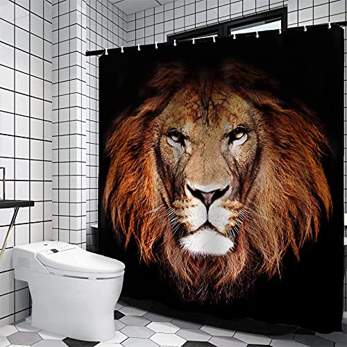 4 Piece Black Lion Animal Majestic Forest Leo King Shower Curtains Sets with Non-Slip Rugs, Toilet Lid Cover and Bath Mat, Bathroom Sets with Shower Curtain and Rugs and Accessories