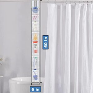 Skywin 1 Pack Shower Liner With Pockets, Hanging Mesh Shower Caddy – 57 x 6 Inches with 7 Pockets, 100% Polyester Mesh Fabric, Adjustable Velcro Strap or Hook, Pocket Shower Curtain