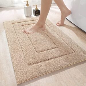 dexi bathroom rug mat, extra soft absorbent premium bath rug, non-slip comfortable bath mat, carpet for tub, shower, bath room, machine wash dry, 16"x24", beige