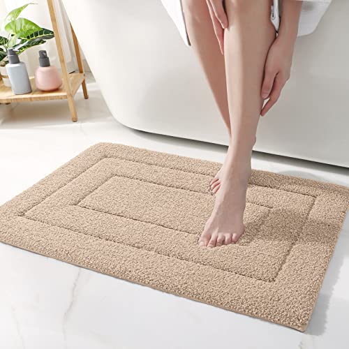 DEXI Bathroom Rug Mat, Extra Soft Absorbent Premium Bath Rug, Non-Slip Comfortable Bath Mat, Carpet for Tub, Shower, Bath Room, Machine Wash Dry, 16"x24", Beige