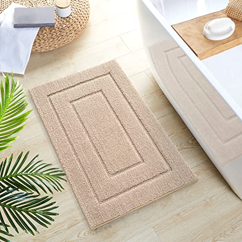 DEXI Bathroom Rug Mat, Extra Soft Absorbent Premium Bath Rug, Non-Slip Comfortable Bath Mat, Carpet for Tub, Shower, Bath Room, Machine Wash Dry, 16"x24", Beige