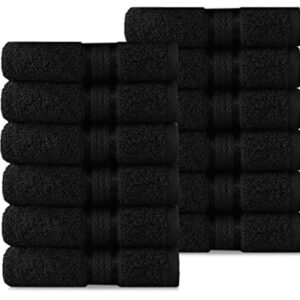 COTTON CRAFT Ultra Soft 12 Pack Wash & Face Cloths 12x12 - Highly Absorbent Bathroom Shower Kitchen Utility Towels - Use Everyday - Easy Care Machine Wash - Premium Ringspun Cotton 580 GSM - Black