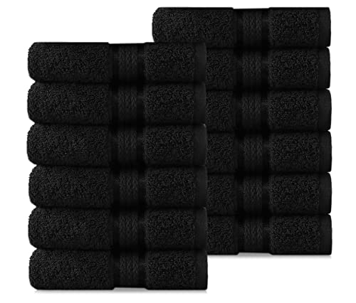 COTTON CRAFT Ultra Soft 12 Pack Wash & Face Cloths 12x12 - Highly Absorbent Bathroom Shower Kitchen Utility Towels - Use Everyday - Easy Care Machine Wash - Premium Ringspun Cotton 580 GSM - Black