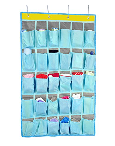 30 Pockets Durable Oxford Fabric Dorm Room Over Wall Door Closet System Organizer Shoes Hanging Storage Bag Cellphone Books Garage Shelf Rack Holder,4 Metal Hooks