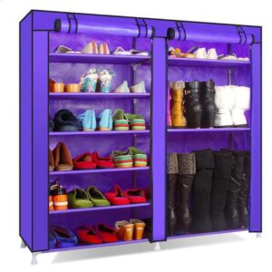 goodsilo 6 layer dual row 9 shelf shoe rack storage organizer shoe shelves closet cabinet with dustproof cover for bedroom, wardrobe, hallway, entryway purple
