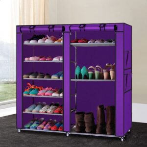 GOODSILO 6 Layer Dual Row 9 Shelf Shoe Rack Storage Organizer Shoe Shelves Closet Cabinet with Dustproof Cover for Bedroom, Wardrobe, Hallway, Entryway Purple