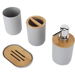 Garosa 4Pcs Bathroom Accessory Set Bamboo Waterproof Plastic Toothbrush Cup Lotion Dispenser Soap Box Tooth Mug for Home Hotel Gift (Grey)