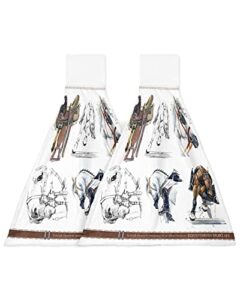 cycoshower hanging hand towels kitchen towel watercolor brown and white horse equestrian competition bathroom hand towels with loop tie towels soft,absorbent tea bar towels,2pcs