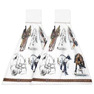 CyCoShower Hanging Hand Towels Kitchen Towel Watercolor Brown and White Horse Equestrian Competition Bathroom Hand Towels with Loop Tie Towels Soft,Absorbent Tea Bar Towels,2pcs