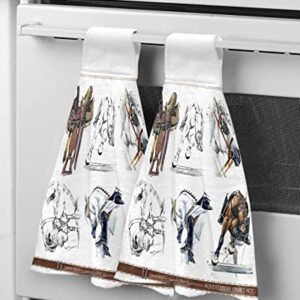 CyCoShower Hanging Hand Towels Kitchen Towel Watercolor Brown and White Horse Equestrian Competition Bathroom Hand Towels with Loop Tie Towels Soft,Absorbent Tea Bar Towels,2pcs