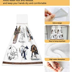 CyCoShower Hanging Hand Towels Kitchen Towel Watercolor Brown and White Horse Equestrian Competition Bathroom Hand Towels with Loop Tie Towels Soft,Absorbent Tea Bar Towels,2pcs