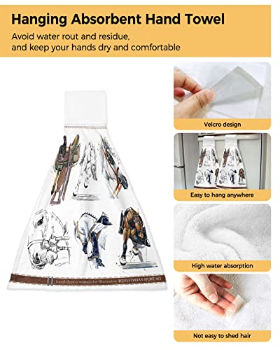 CyCoShower Hanging Hand Towels Kitchen Towel Watercolor Brown and White Horse Equestrian Competition Bathroom Hand Towels with Loop Tie Towels Soft,Absorbent Tea Bar Towels,2pcs