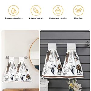 CyCoShower Hanging Hand Towels Kitchen Towel Watercolor Brown and White Horse Equestrian Competition Bathroom Hand Towels with Loop Tie Towels Soft,Absorbent Tea Bar Towels,2pcs