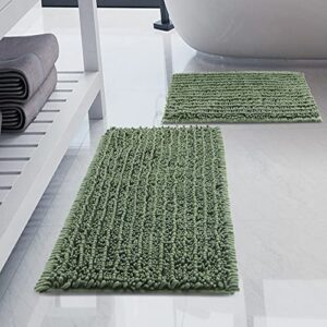 h.veronnex luxury chenille sage green bathroom rugs sets 2 piece, thickened hot melt rubber bottom bath mats for bathroom non slip,bath rugs quick dry machine washable for shower mat,puppy-loved mat