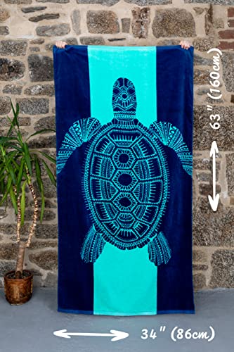 Nova Blue Turtle Beach Towel – Tropical Blue Colors with A Unique Design, Extra Large, XL (34”x 63”) Made from 100% Cotton for Kids & Adults