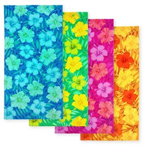 kaufman - colorful, soft, absorbent 30"x60" hibiscus fiber reactive beach towel with endhem - 4 pc pack - 1427-4pk