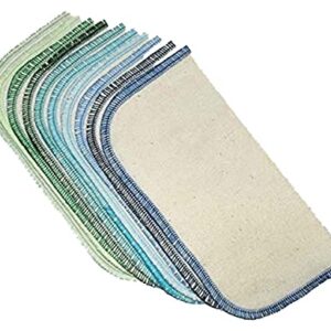 1 Ply Organic Cotton Flannel Washable Baby Wipes 8 x 8 Inches Set of 10 Blues and Greens