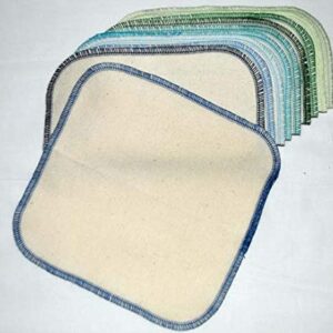 1 Ply Organic Cotton Flannel Washable Baby Wipes 8 x 8 Inches Set of 10 Blues and Greens