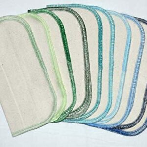 1 Ply Organic Cotton Flannel Washable Baby Wipes 8 x 8 Inches Set of 10 Blues and Greens