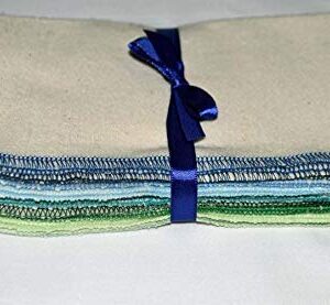 1 Ply Organic Cotton Flannel Washable Baby Wipes 8 x 8 Inches Set of 10 Blues and Greens