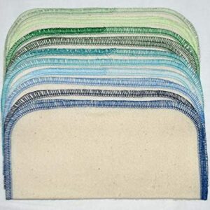 1 Ply Organic Cotton Flannel Washable Baby Wipes 8 x 8 Inches Set of 10 Blues and Greens