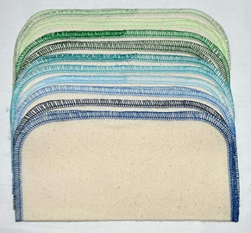 1 Ply Organic Cotton Flannel Washable Baby Wipes 8 x 8 Inches Set of 10 Blues and Greens