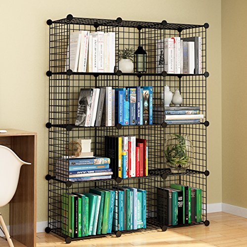 KOUSI 14"x14" Wire Cube Storage, Metal Grid Organizer, 12-Cube Modular Shelving Unit, Stackable Bookcase, Ideal for Living Room, Bedroom, Office, Garage