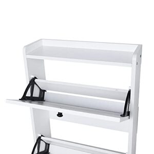 DNYSYSJ Tipping Shoe Cabinet for Entryway, White Foldable Shoe Storage Organizer Shoe Rack Drawer with Spacious Top Surface for for Heels, Boots, Slippers (3 Layer)