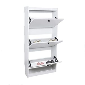 DNYSYSJ Tipping Shoe Cabinet for Entryway, White Foldable Shoe Storage Organizer Shoe Rack Drawer with Spacious Top Surface for for Heels, Boots, Slippers (3 Layer)