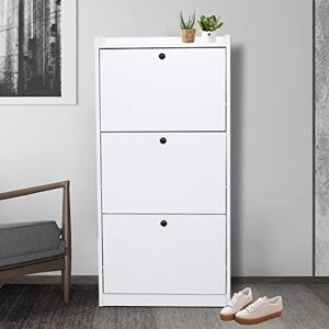 DNYSYSJ Tipping Shoe Cabinet for Entryway, White Foldable Shoe Storage Organizer Shoe Rack Drawer with Spacious Top Surface for for Heels, Boots, Slippers (3 Layer)