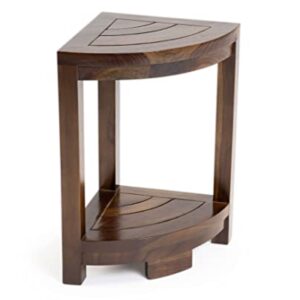 ALATEAK Teak Wood Bath Spa Shower Stool Corner Table Bench Stool Fully Assembled- Dark Brown