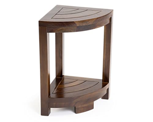 ALATEAK Teak Wood Bath Spa Shower Stool Corner Table Bench Stool Fully Assembled- Dark Brown