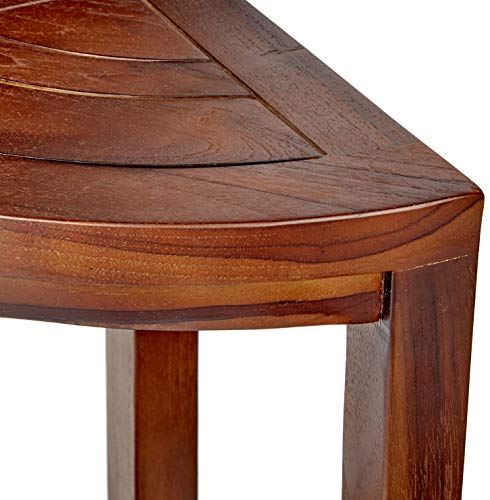 ALATEAK Teak Wood Bath Spa Shower Stool Corner Table Bench Stool Fully Assembled- Dark Brown