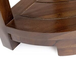 ALATEAK Teak Wood Bath Spa Shower Stool Corner Table Bench Stool Fully Assembled- Dark Brown