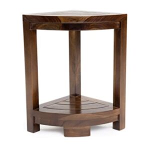 ALATEAK Teak Wood Bath Spa Shower Stool Corner Table Bench Stool Fully Assembled- Dark Brown