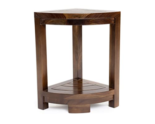 ALATEAK Teak Wood Bath Spa Shower Stool Corner Table Bench Stool Fully Assembled- Dark Brown