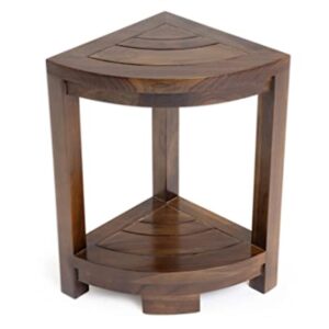 ALATEAK Teak Wood Bath Spa Shower Stool Corner Table Bench Stool Fully Assembled- Dark Brown