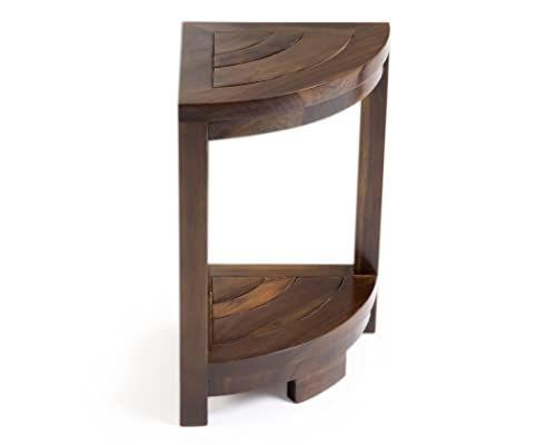 ALATEAK Teak Wood Bath Spa Shower Stool Corner Table Bench Stool Fully Assembled- Dark Brown