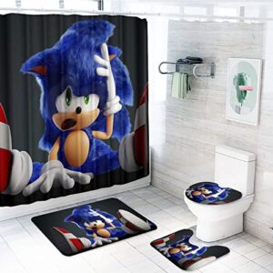 UIODXCN Son.ic The Hedge.hog 4 Piece Shower Curtain Sets, with Non-Slip Rugs, Toilet Lid Cover and Bath Mat, Durable and Waterproof, for Bathroom Decor Set, 72" X 72"