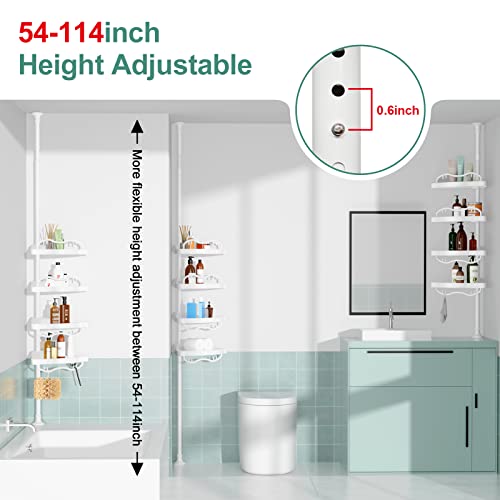 COCONUT Corner Shower Caddy Tension Pole, 54-114Inch Rust-proof 4 Tier Shower Organizer, Drill Free Telescoping Shower Shelves for Bathroom Bathtub (White)