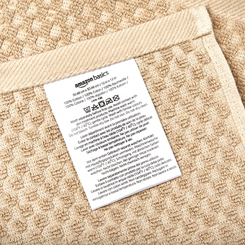 Amazon Basics Odor Resistant Textured Wash Cloth, 12 x 12 Inches - 12-Pack, Beige