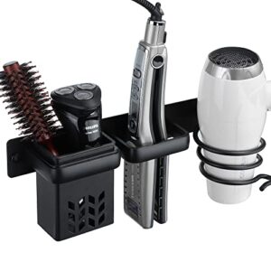 deliton hair dryer holder wall mount - blow dryer holder, hair dryer rack & hair styling care tool organizer - storage basket with plug hook, black