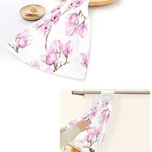 2 PCS Kitchen Hand Towels, Pink Blooming Floral Cluster Petals Branches Soft Plush Hanging Tie Towels with Loop for Kitchen Bathroom Dish Cloth Tea Bar Towel Oil Painting Orchid