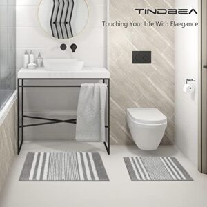 Tindbea Bathroom Rugs Set 2 Piece, Extra Soft and Absorbent Fluffy Striped Chenille Bath Mat Rug Set, Non Slip Bathroom Floor Mat, Machine Washable (20" x 32" Plus 16" x 24", Gray)