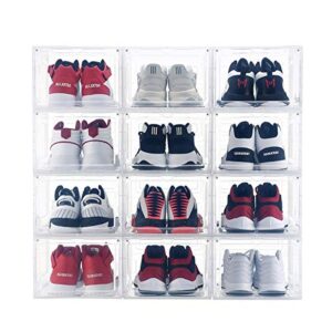 storage shoes box stackable clear plastic organizer for sneakers collection plastic storage container set of 4 (transparent)