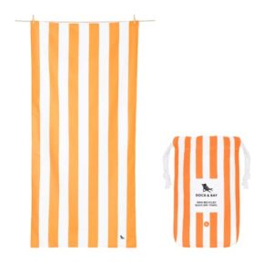dock & bay beach towel - quick dry, sand free - compact, lightweight - 100% recycled - includes bag - cabana - ipanema orange - extra large (200x90cm, 78x35)